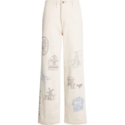 Kuro X Maison Kitsuné Hand Painted Postcard Straight Leg Jeans In White