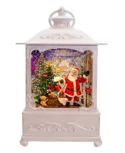 Kurt Adler 10" Battery Operated Warm Led Lighted Santa With Gifts Lantern In White