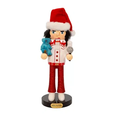 Kurt Adler 10-inch Elvis Presley With Teddy Bear Nutcracker In Red
