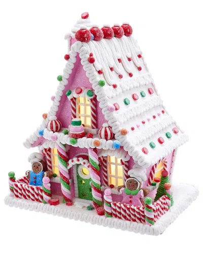 Kurt Adler 10-inch Pink Battery-operated Candy Led Gingerbread House Tablepiece In Multi
