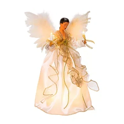 Kurt Adler 10-light 12-inch Ivory And Gold Black Angel Treetop Christmas Tree Topper In Multi