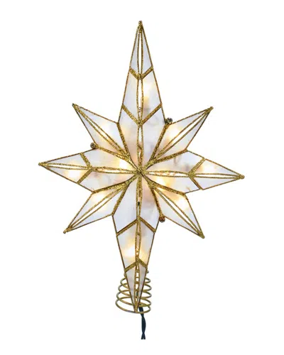 Kurt Adler 10-light 12-point Capiz Star & Center Gem Treetop In Gold