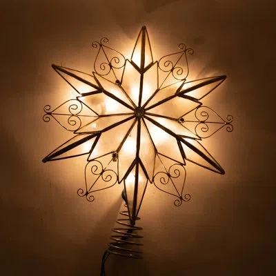Kurt Adler 10 Light 6 Point Capiz Star Tree Topper With Scroll Design In Multicolor