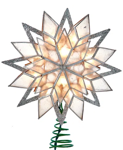 Kurt Adler 10-light 8-point Glitter Capiz Star Tree Topper In Silver