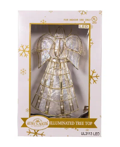 Kurt Adler Pre-Lit 10-Light Capiz Angel Christmas Tree Topper With Vines & Pearls, 9.75 Inches Tall
