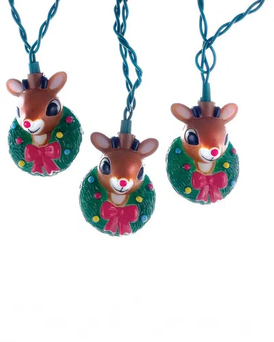 Kurt Adler 10-light Rudolph Head With Wreath Light Set In Multi