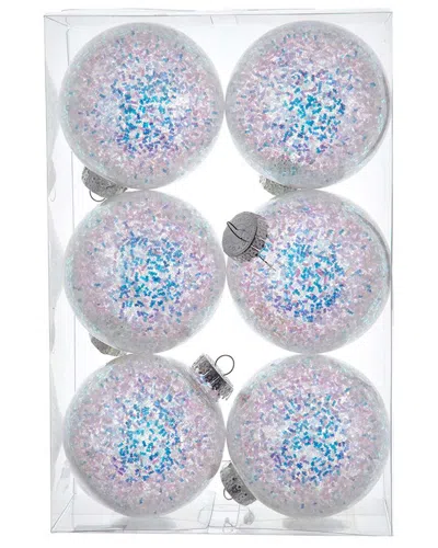 Kurt Adler 100mm 6pc Shatterproof Iridescent Glittered Ball Ornaments In Multi