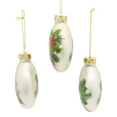 Kurt Adler 100mm Glass Cardinal With Holly Berry Flat Ball Ornaments, 3-piece Box In Red