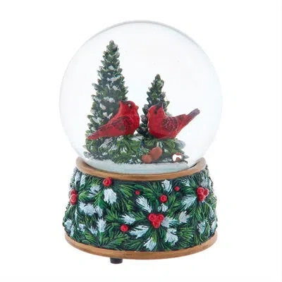 Kurt Adler 100mm Musical Wind-up Christmas Tree With Cardinals Water Globe In Multicolored
