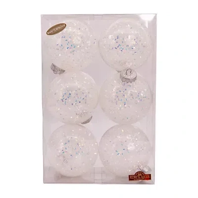 Kurt Adler 100mm Shatterproof Iridescent Glittered Balls 6-pc. Christmas Ornament In White