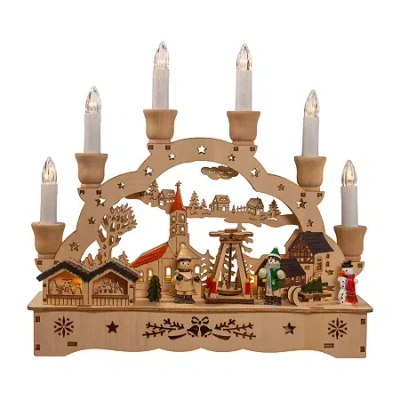 Kurt Adler 10.25-inch Wooden Led Motion Lighted Plays Music Christmas Village In Neutral