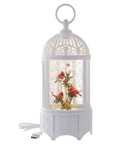 Kurt Adler 10.25in Led Water Swirl Bird Cage Tablepiece In White