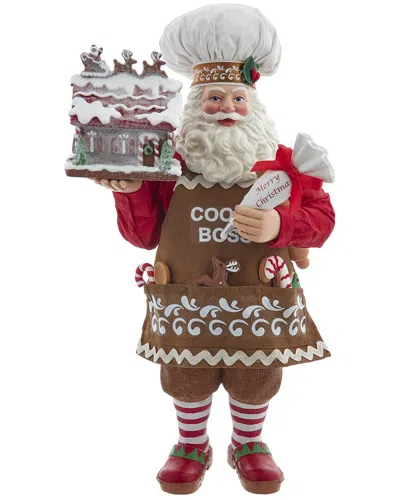 Kurt Adler 10.5-inch Fabriché Chef Santa Decorating Gingerbread House In Multi