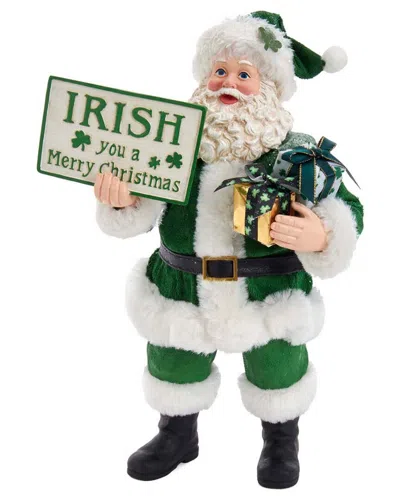 Kurt Adler 10.5-inch Fabriché Musical Irish Santa Gift Box & Sign In Green