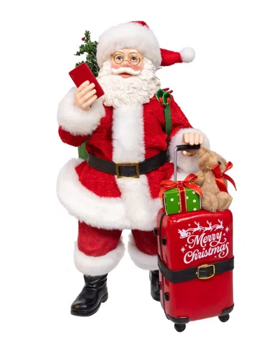 Kurt Adler 10.5-inch Fabriche Santa With Luggage, 2-piece Set In Red