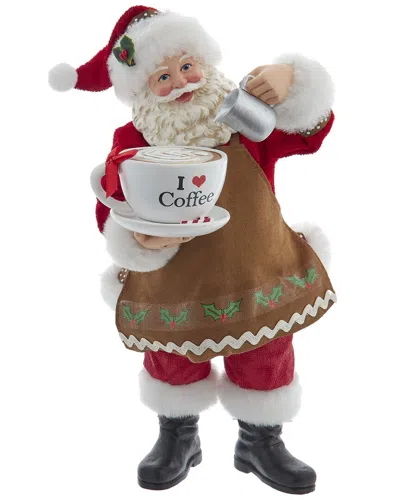 KURT ADLER KURT ADLER 10.5-INCH FABRICHÉ SANTA WITH OVERSIZED I LOVE COFFEE CUP & CREAMER