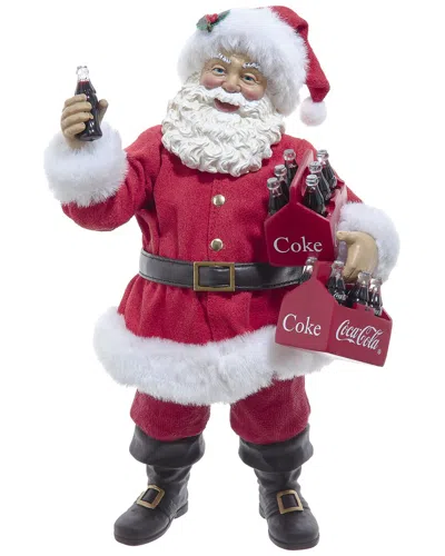 Kurt Adler 10.5in Coca-cola Santa Holding Two Six Packs Tablepiece In Red