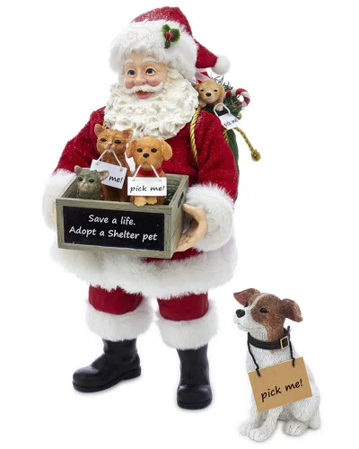 Kurt Adler 10.5in Fabriché Adopt-a-pet Santa With Dog, 2pc Set In Red