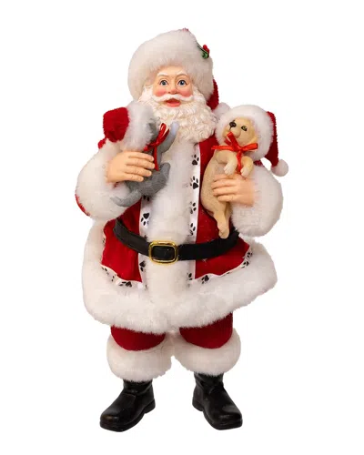 Kurt Adler 10.5in Fabriché Santa Holding Puppy & Kitten Table Piece In Multi