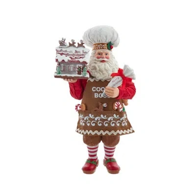 Kurt Adler 10.5-inch Fabriché Chef Santa Decorating Gingerbread House In Multicolored