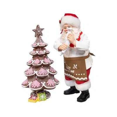 Kurt Adler 10.5-inch Fabriché Santa Decorating Gingerbread Tree, 2-piece Set In Multicolored