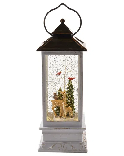 Kurt Adler 10in Battery-operated Led Deer & Tree Musical Tablepiece With Motion In White