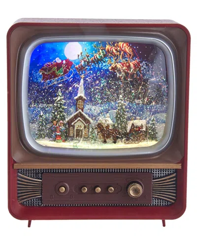 Kurt Adler 10in Battery-operated Musical Water Santa Tv Lantern In Brown