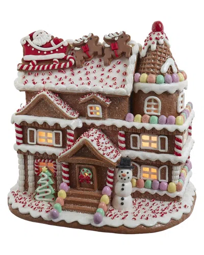 Kurt Adler 10in Pre-lit Gingerbread House With Santa In Brown