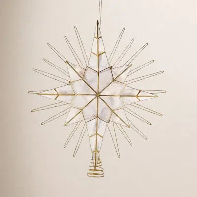 Kurt Adler 10-light Led Capiz Glittered Bethlehem Star Tree Topper, Gold, 14" In Clear,gold