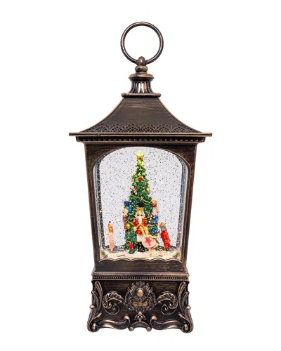 Kurt Adler 11.3in Battery Operated Lighted Usb Nutcracker With Tree & Swirling Glitter Lantern In Brown