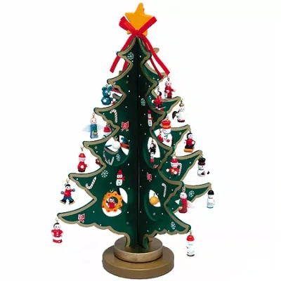 Kurt Adler 11â¾" 25 Piece Wooden Tree With Miniature Ornaments In Multi