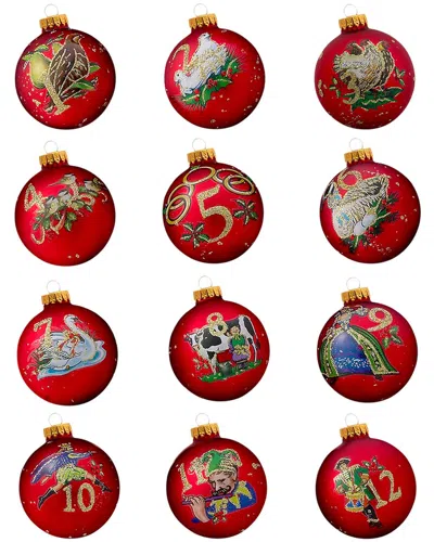 Kurt Adler 12 Days Of Christmas Ball Ornaments 12pc Set In Red
