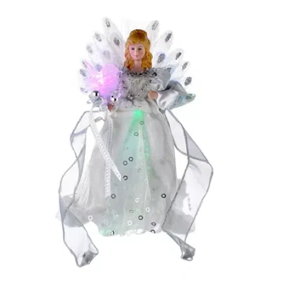 Kurt Adler 12" Fiber-optic White And Silver Angel Led Lighted Treetopper In Multi