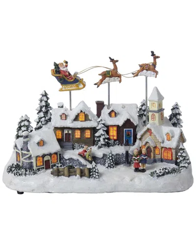 Kurt Adler 12-inch Battery Operated Musical Led Village With Santa & Deer In Multi