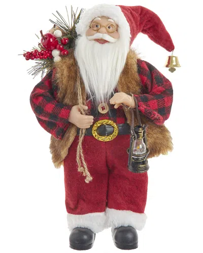 Kurt Adler 12-inch Standing Christmas Santa With Plaid Shirt In Red