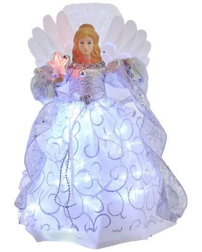KURT ADLER KURT ADLER 12-INCH UL 30-LIGHT FAIRY LED FIBER OPTIC SILVER ANGEL TREE TOPPER