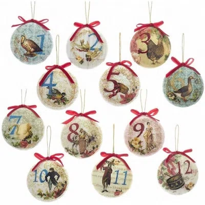 Kurt Adler 12 Piece Decoupage Ball Ornament Set In Multicolor