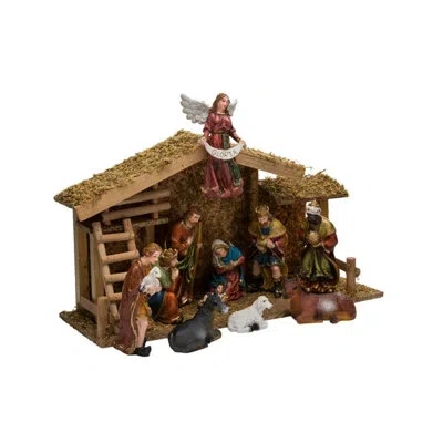 Kurt Adler 12 Piece Nativity With Wooden Stable In Multicolor