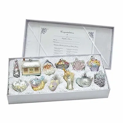Kurt Adler 3-4.375-inch Noble Gems Newlywed's Glass Tree Box, Set Of 12 In Multi