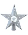 Kurt Adler 12.2-inch Pre-lit White Glitter Iridescent Star Tree Topper In Silver