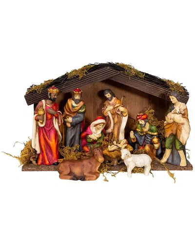 Kurt Adler 1.25-5.25-inch Porcelain Nativity Figures With Wooden Stable In Multi
