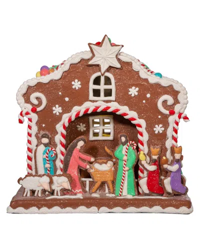 Kurt Adler 12.5in Battery-operated Light Up Nativity Gingerbread House In Brown