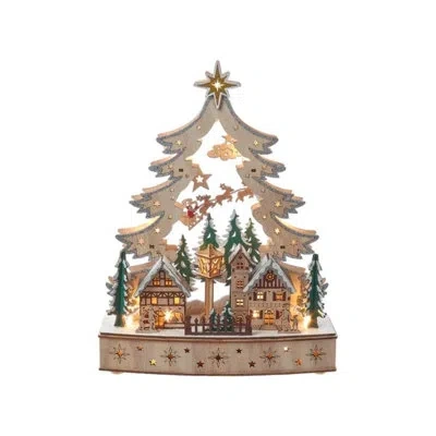 Kurt Adler 's 12.6" Battery Operated Lighted Christmas Tree Village In Brown