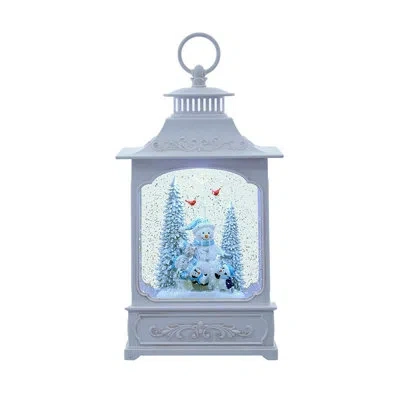Kurt Adler 12.75-inch Battery Operated Usb Led Lighted Snowmen And Penguins Water Lantern In White