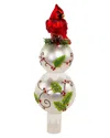 Kurt Adler 12in Glass Holly & Cardinal Tree Topper In Red