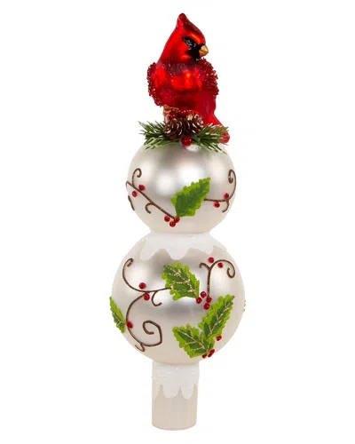 Kurt Adler 12in Glass Holly & Cardinal Tree Topper In Red