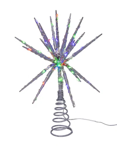 Kurt Adler 12in Led Silver Glitter Starburst Tree Topper In Multi