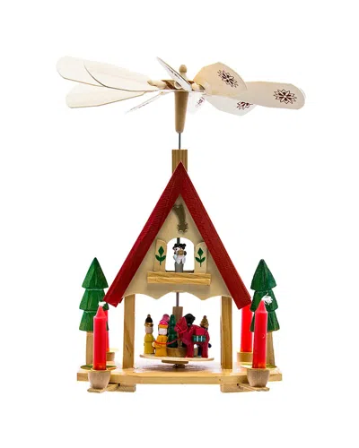 Kurt Adler 12in Wood Alpine House Carousel Tablepiece