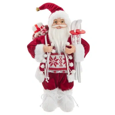 Kurt Adler 12-inch Standing Christmas Santa With Skis In Red