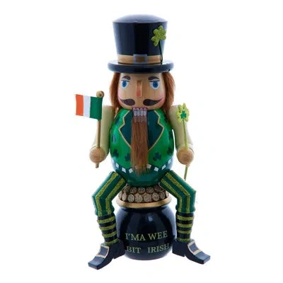 Kurt Adler 12-inch Wooden -inchi-footm A Wee Bit Irish-inch Nutcracker On Pot O-foot Gold In Green & Brown